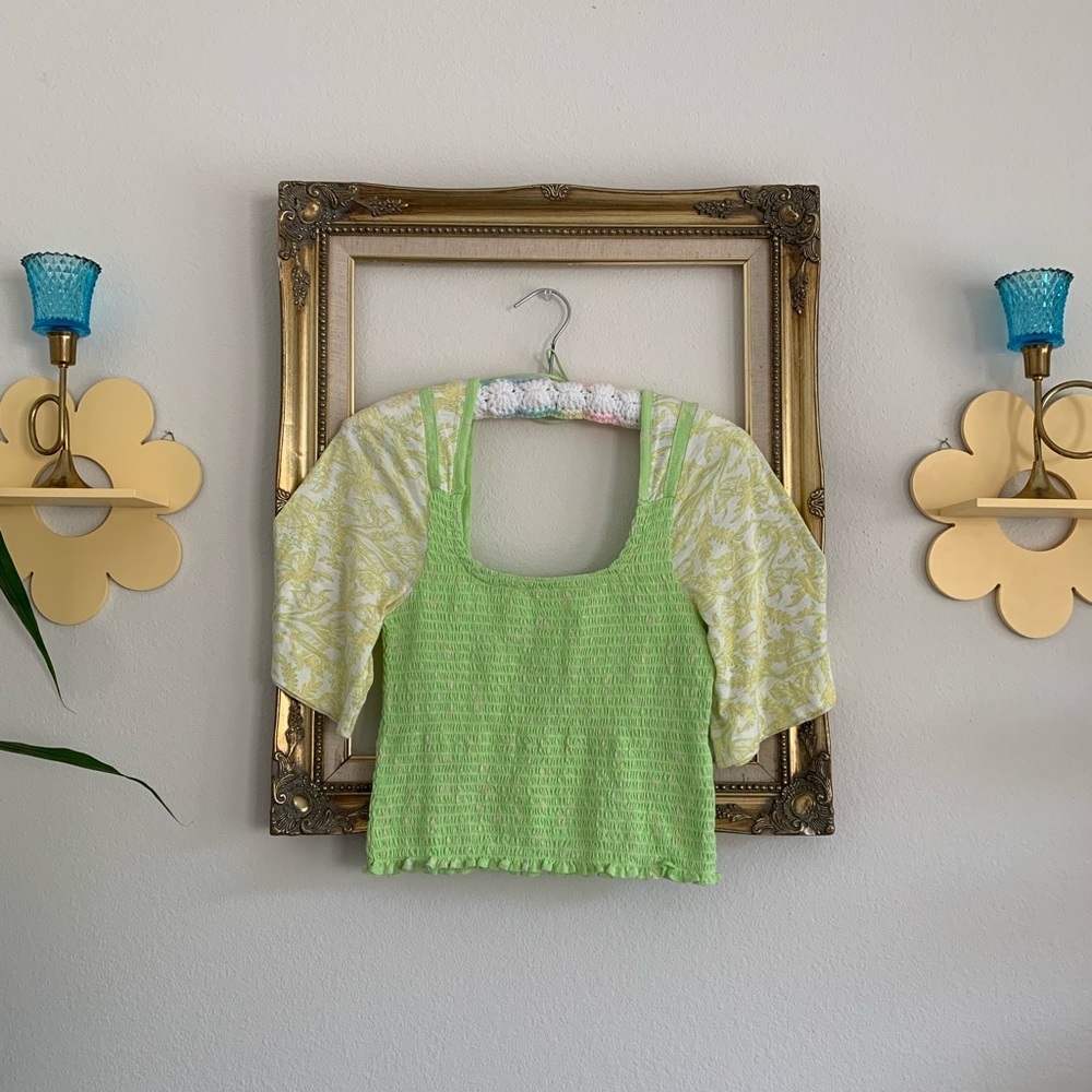 Free People Marigold Smocked Tee in Key Lime